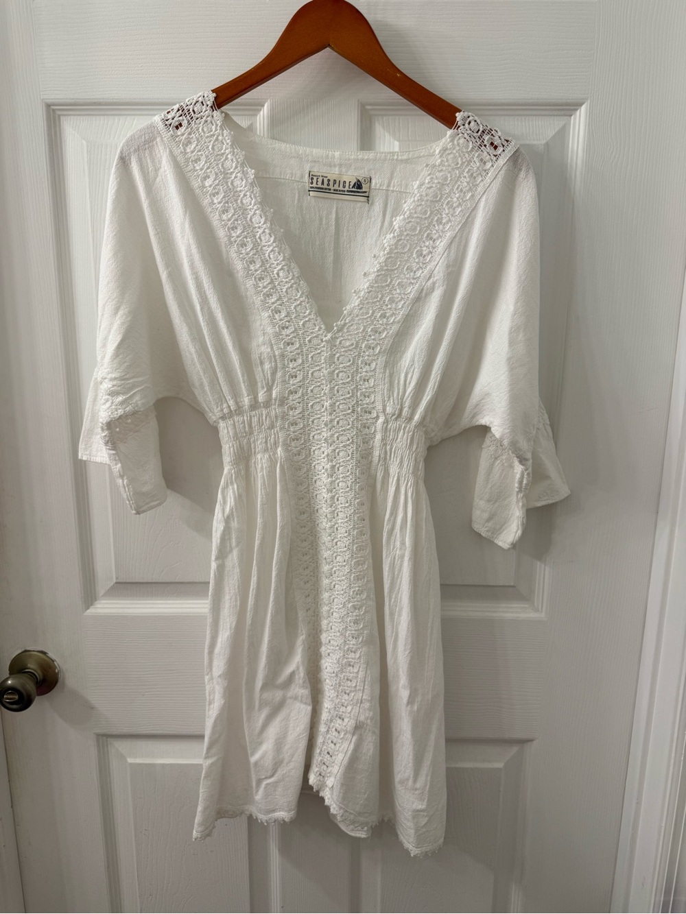 Free People White Crochet-Trim Mini Dress